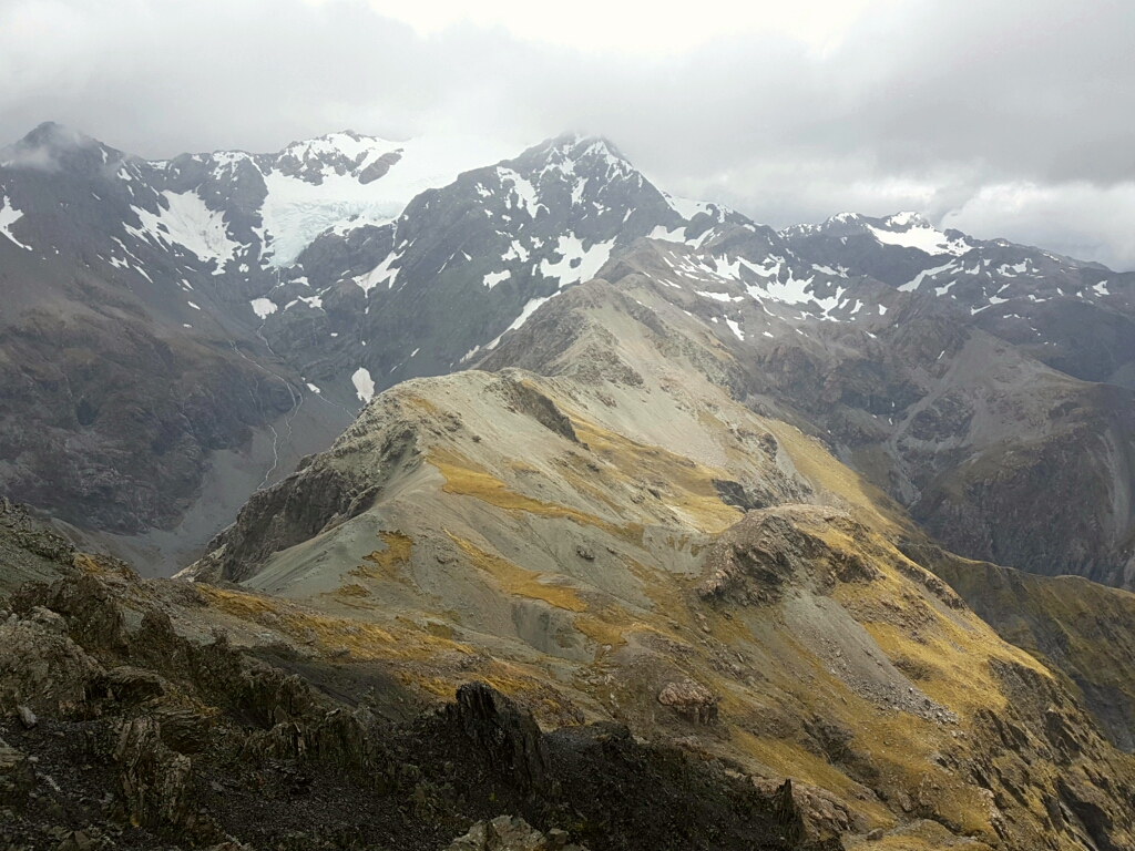 Blick vom Avalanche Peak auf Mount Rolleston