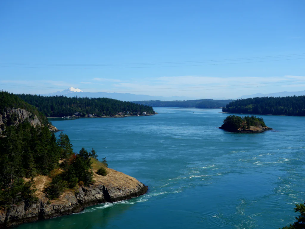 Blick auf Mount Baker und Strawberry Island
